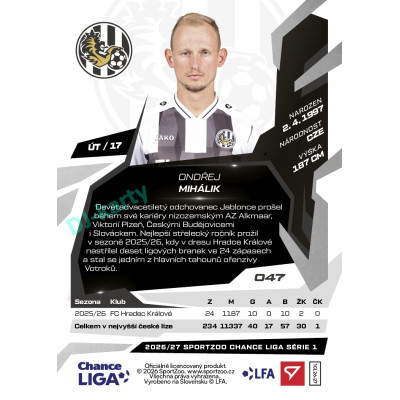 2026/27 Sportzoo Chance Liga 1. série #047 ONDŘEJ MIHÁLIK