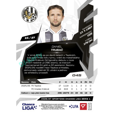 2026/27 Sportzoo Chance Liga 1. série #045 DANIEL TRUBAČ