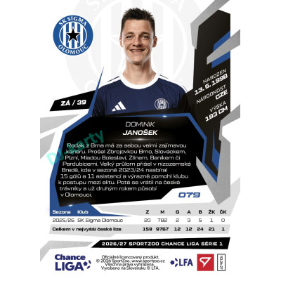 2026/27 Sportzoo Chance Liga 1. série #079 DOMINIK JANOŠEK