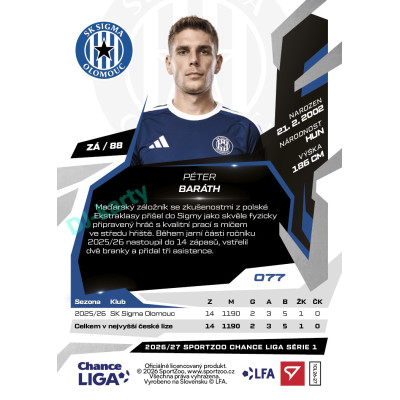 2026/27 Sportzoo Chance Liga 1. série #077 PÉTER BARÁTH