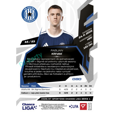 2026/27 Sportzoo Chance Liga 1. série #080 FABIJAN KRIVAK