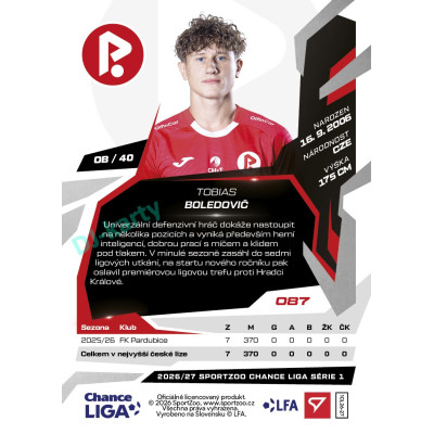 2026/27 Sportzoo Chance Liga 1. série #087 TOBIAS BOLEDOVIČ