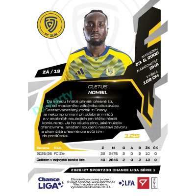 2026/27 Sportzoo Chance Liga 1. série #125 CLETUS NOMBIL