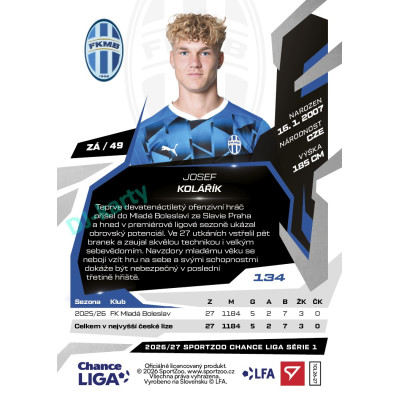 2026/27 Sportzoo Chance Liga 1. série #134 JOSEF KOLÁŘÍK