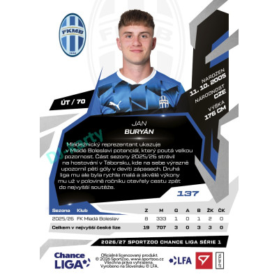 2026/27 Sportzoo Chance Liga 1. série #137 JAN BURYÁN