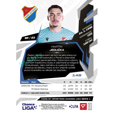 2026/27 Sportzoo Chance Liga 1. série #148 MARTIN JEDLIČKA