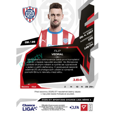 2026/27 Sportzoo Chance Liga 1. série #164 FILIP VEDRAL