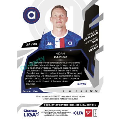 2026/27 Sportzoo Chance Liga 1. série #175 ADAM CARLÉN