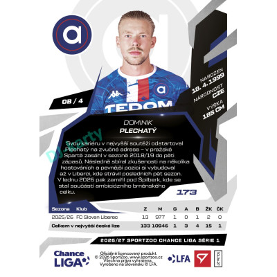 2026/27 Sportzoo Chance Liga 1. série #173 DOMINIK PLECHATÝ