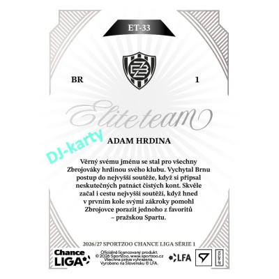 2026/27 Sportzoo Chance Liga 1. série #ET-33 ADAM HRDINA Elite Team