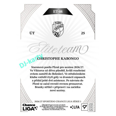 2026/27 Sportzoo Chance Liga 1. série #ET-08 CHRISTOPHE KABONGO Elite Team