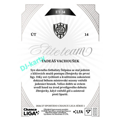 2026/27 Sportzoo Chance Liga 1. série #ET-34 TADEÁŠ VACHOUŠEK Elite Team