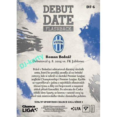 2026/27 Sportzoo Chance Liga 1. série #DF-6 ROMAN BEDNÁŘ Debut Date Flashback