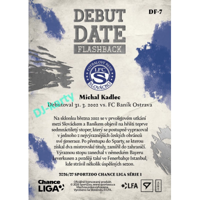 2026/27 Sportzoo Chance Liga 1. série #DF-7 MICHAL KADLEC Debut Date Flashback