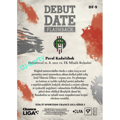 2026/27 Sportzoo Chance Liga 1. série #DF-9 PAVEL KADEŘÁBEK Debut Date Flashback