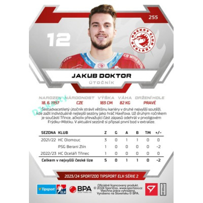 2023/24 Sportzoo ELH 2. serie #255 Jakub Doktor