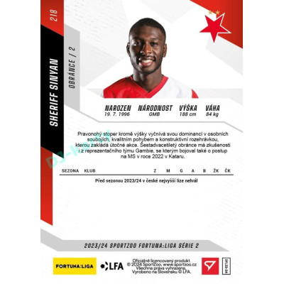 2023/24 Sportzoo Fortuna Liga 2. série #218 Sheriff Sinyan