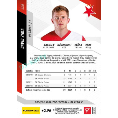 2023/24 Sportzoo Fortuna Liga 2. série #220 David Zima