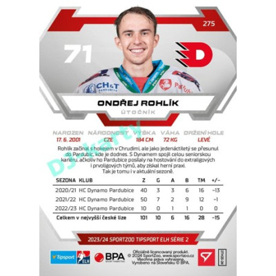 2023/24 Sportzoo ELH 2. serie #275 Ondřej Rohlík