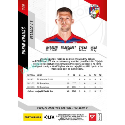 2023/24 Sportzoo Fortuna Liga 2. série #230 Robin Hranáč
