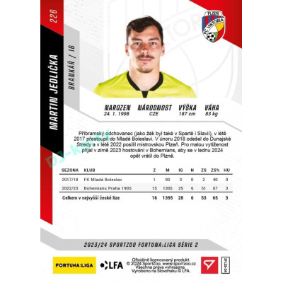 2023/24 Sportzoo Fortuna Liga 2. série #226 Martin Jedlička