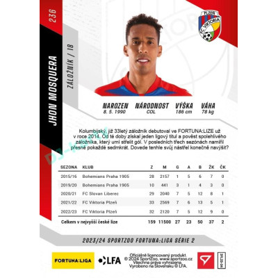 2023/24 Sportzoo Fortuna Liga 2. série #236 Jhon Mosquera