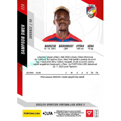2023/24 Sportzoo Fortuna Liga 2. série #228 Sampson Dweh