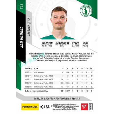 2023/24 Sportzoo Fortuna Liga 2. série #245 Jan Vondra