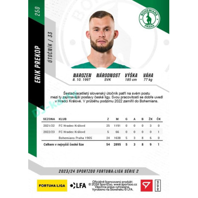 2023/24 Sportzoo Fortuna Liga 2. série #250 Erik Prekop