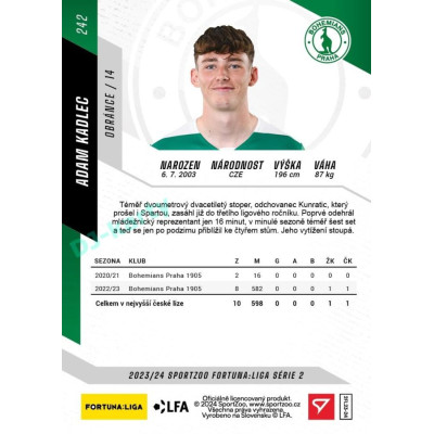 2023/24 Sportzoo Fortuna Liga 2. série #242 Adam Kadlec