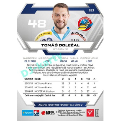 2023/24 Sportzoo ELH 2. serie #283 Tomáš Doležal