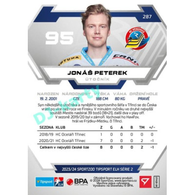 2023/24 Sportzoo ELH 2. serie #287 Jonáš Peterek