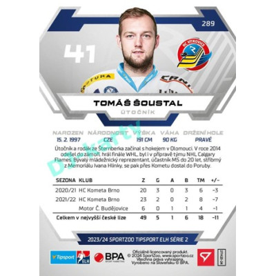 2023/24 Sportzoo ELH 2. serie #289 Tomáš Šoustal