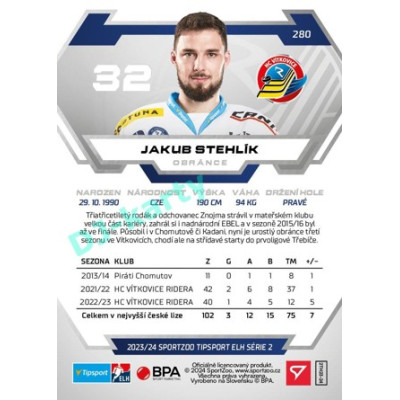 2023/24 Sportzoo ELH 2. serie #280 Jakub Stehlík