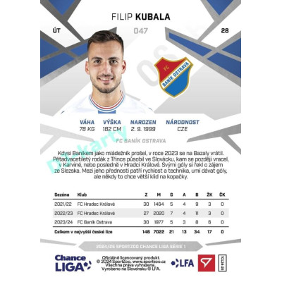 2024/25 Sportzoo Chance Liga 1. série #047 Filip Kubala