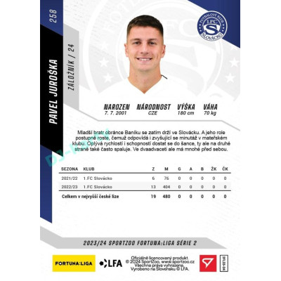 2023/24 Sportzoo Fortuna Liga 2. série #258 Pavel Juroška