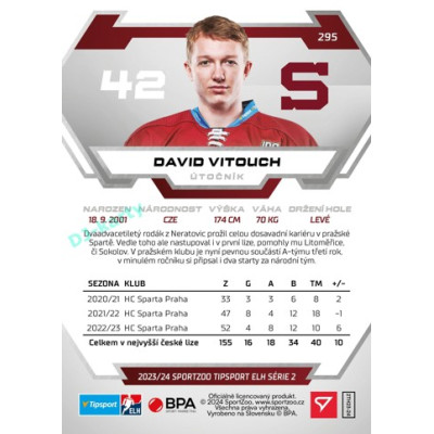 2023/24 Sportzoo ELH 2. serie #295 David Vitouch