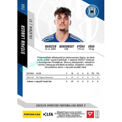 2023/24 Sportzoo Fortuna Liga 2. série #268 Štěpán Langer