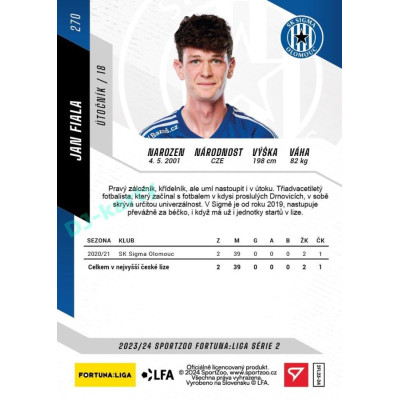 2023/24 Sportzoo Fortuna Liga 2. série #270 Jan Fiala