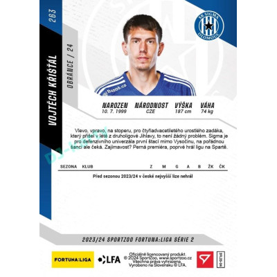 2023/24 Sportzoo Fortuna Liga 2. série #263 Vojtěch Křišťál