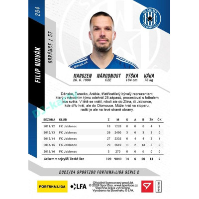2023/24 Sportzoo Fortuna Liga 2. série #264 Filip Novák
