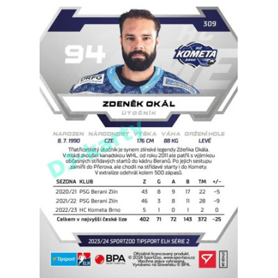 2023/24 Sportzoo ELH 2. serie #309 Zdeněk Okál