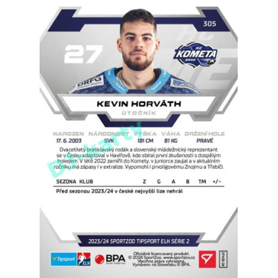 2023/24 Sportzoo ELH 2. serie #305 Kevin Horváth