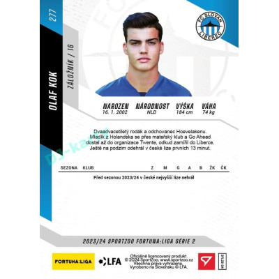 2023/24 Sportzoo Fortuna Liga 2. série #277 Olaf Kok