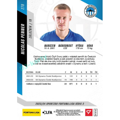 2023/24 Sportzoo Fortuna Liga 2. série #278 Nicolas Penner