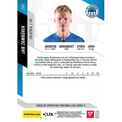 2023/24 Sportzoo Fortuna Liga 2. série #280 Jan Žambůrek