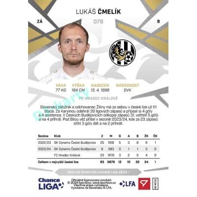 2024/25 Sportzoo Chance Liga 1. série #078 Lukáš Čmelík