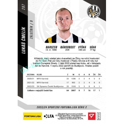 2023/24 Sportzoo Fortuna Liga 2. série #287 Lukáš Čmelík