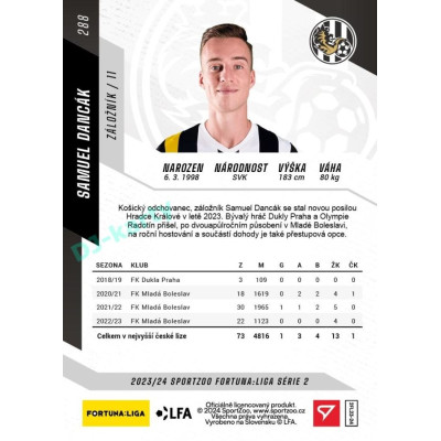 2023/24 Sportzoo Fortuna Liga 2. série #288 Samuel Dancák