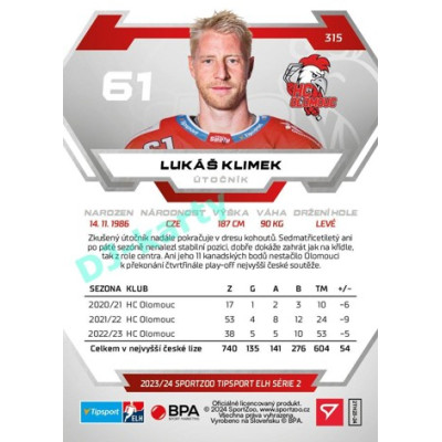 2023/24 Sportzoo ELH 2. serie #315 Lukáš Klimek